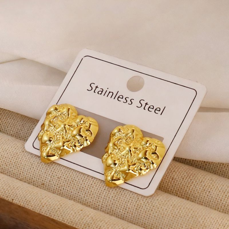 Gold Style 4 Stainless Steel Heart-shaped Earrings