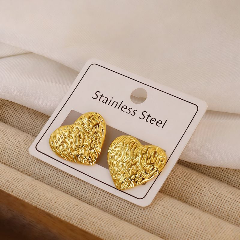 Gold Style 4 Stainless Steel Heart-shaped Earrings