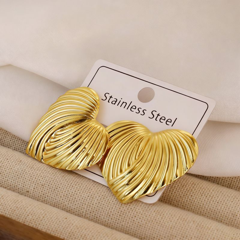 Gold Style 4 Stainless Steel Heart-shaped Earrings