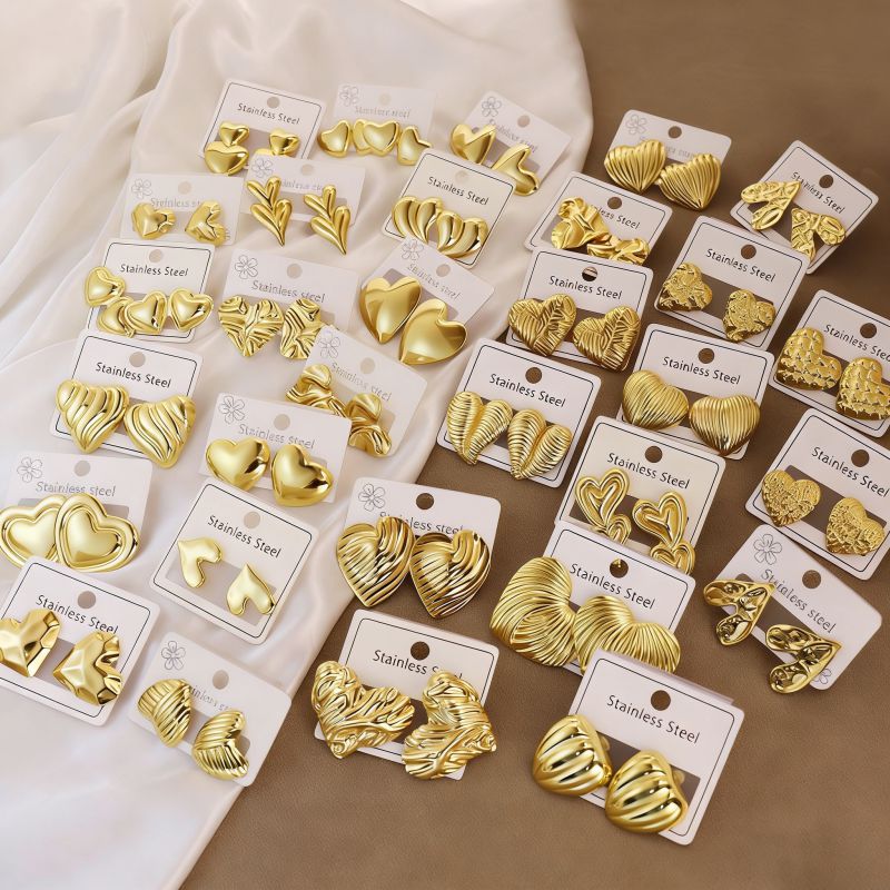Gold Style 4 Stainless Steel Heart-shaped Earrings