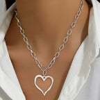 Silver Stainless Steel Openwork Heart Necklace