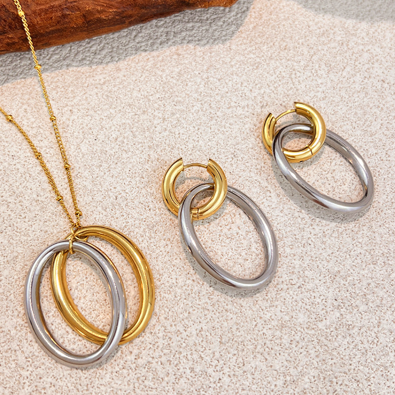 Two-tone 2# Stainless Steel Oval Necklace
