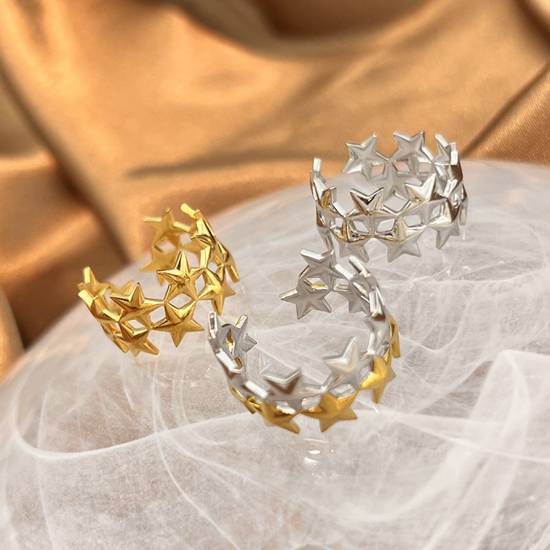 Two-tone Stainless Steel Five-pointed Star Ring