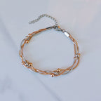 Three-color Gold Stainless Steel Multi-layered Round Snake Bead Bracelet