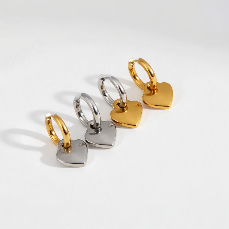 Steel Earrings With Gold Pendant Stainless Steel Heart-shaped Earrings