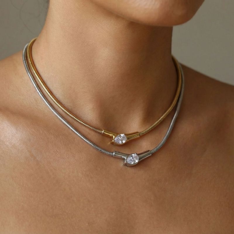 Gold Stainless Steel Snake Head Necklace