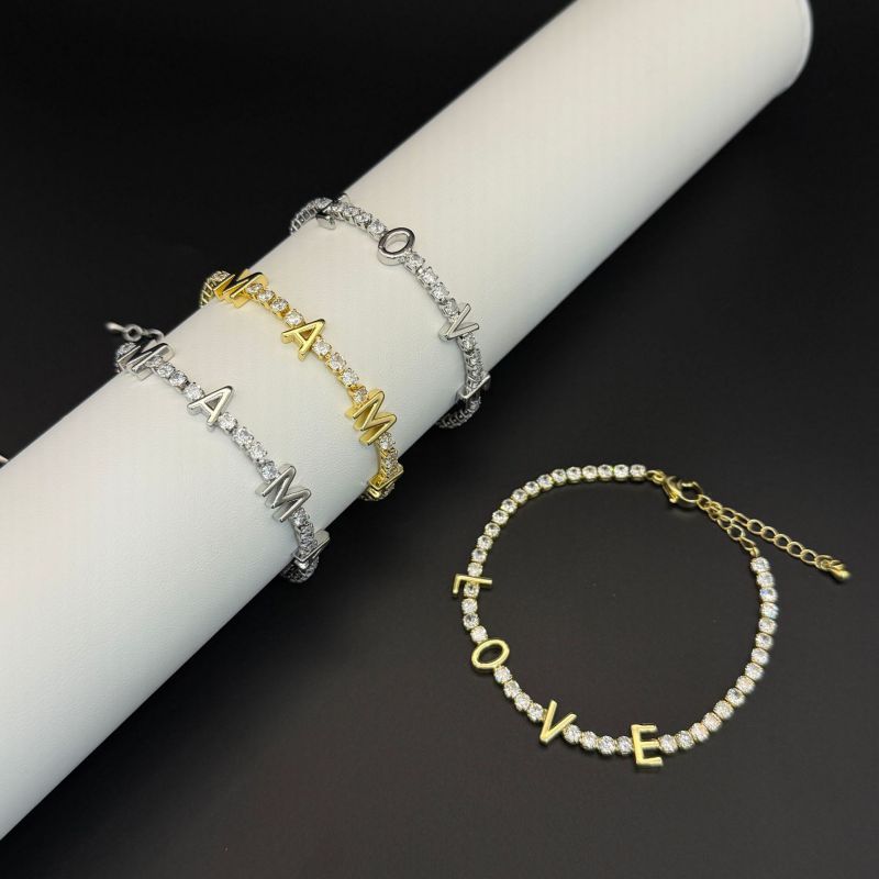 White Gold Mama Metal Diamond-encrusted Letter Bracelet