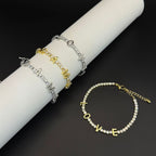 White Gold Mama Metal Diamond-encrusted Letter Bracelet