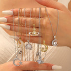 Necklace #8 304 Stainless Steel Diamond-encrusted Heart And Moon Necklace