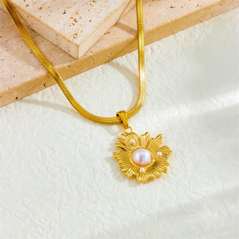 Gold Stainless Steel Flower Necklace