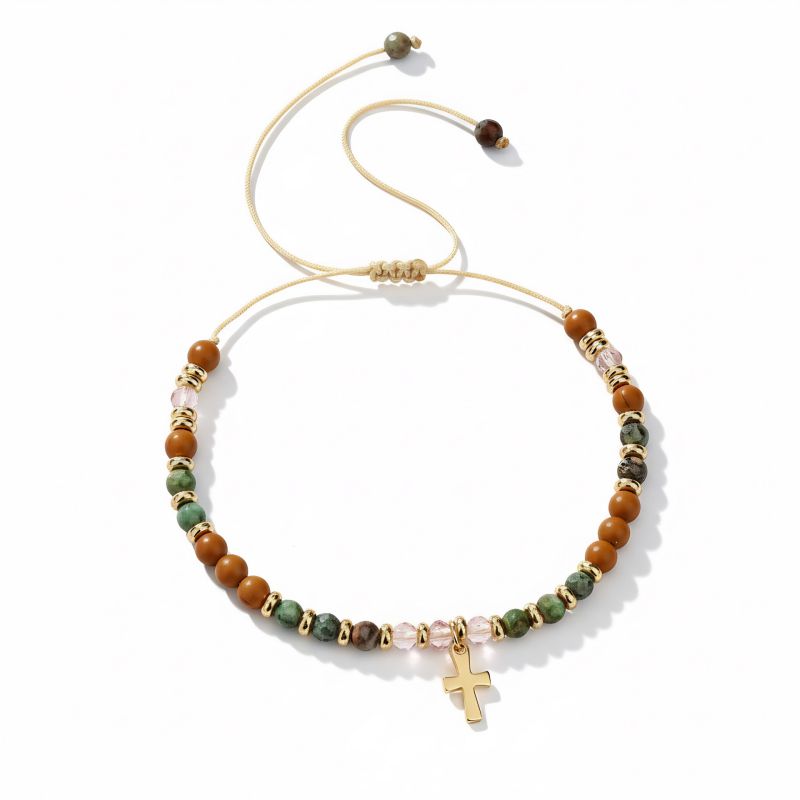 Cross Colorful Natural Stone Beaded Cross Bracelet