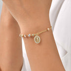 Gold Stainless Steel Diamond-encrusted Virgin Mary Bracelet