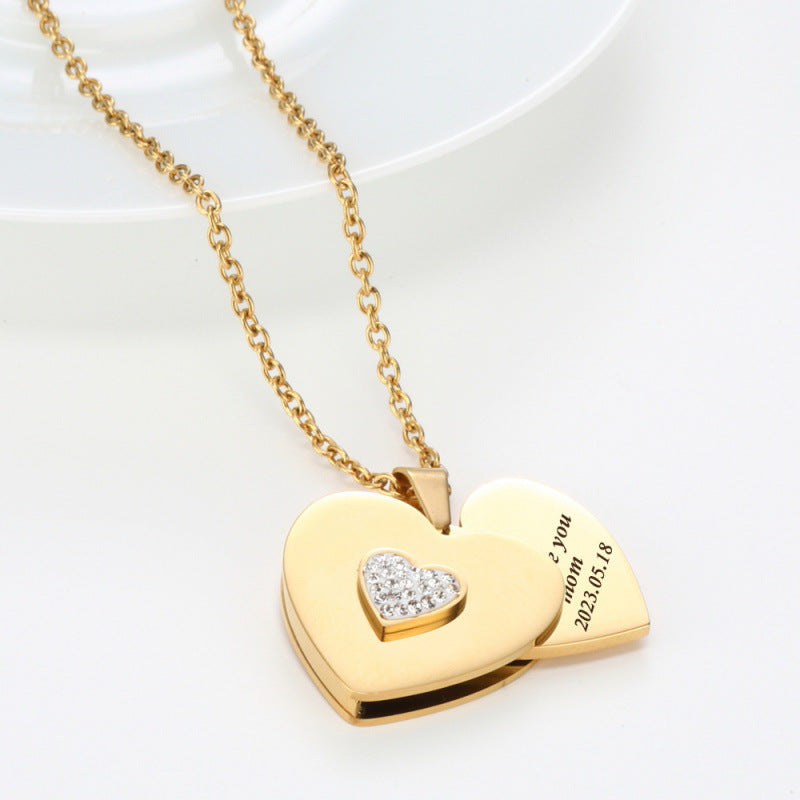 Golden Heart Necklace Stainless steel heart-shaped necklace with custom engraving