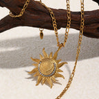 Gold Stainless Steel Diamond Sun Necklace