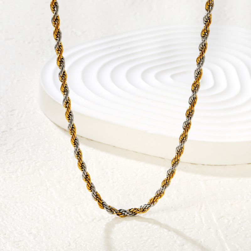 Two-tone Stainless Steel Two-tone Braided Chain Necklace
