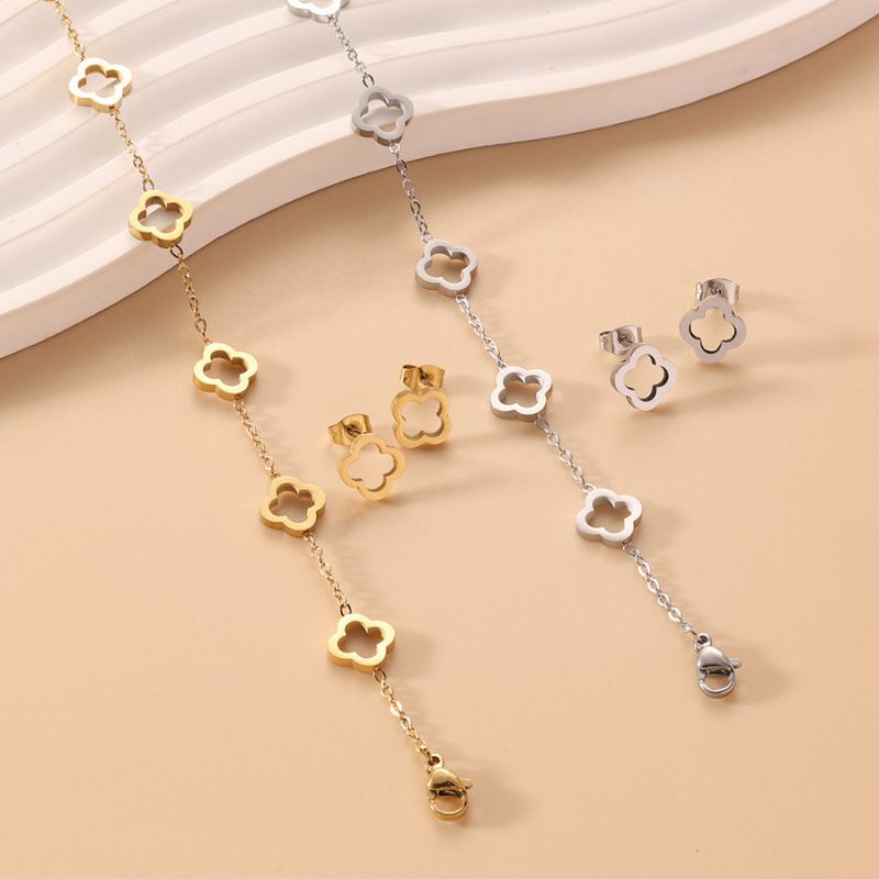Steel-colored Earrings Stainless Steel Four-leaf Clover Earrings