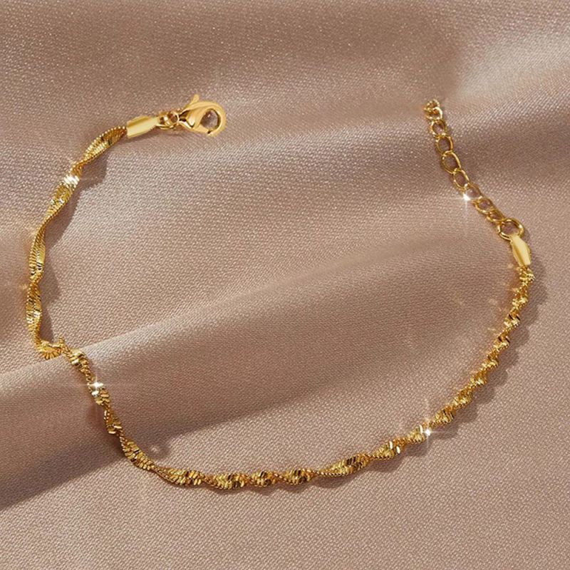 Silver Stainless Steel Gold-plated Water Wave Chain Bracelet
