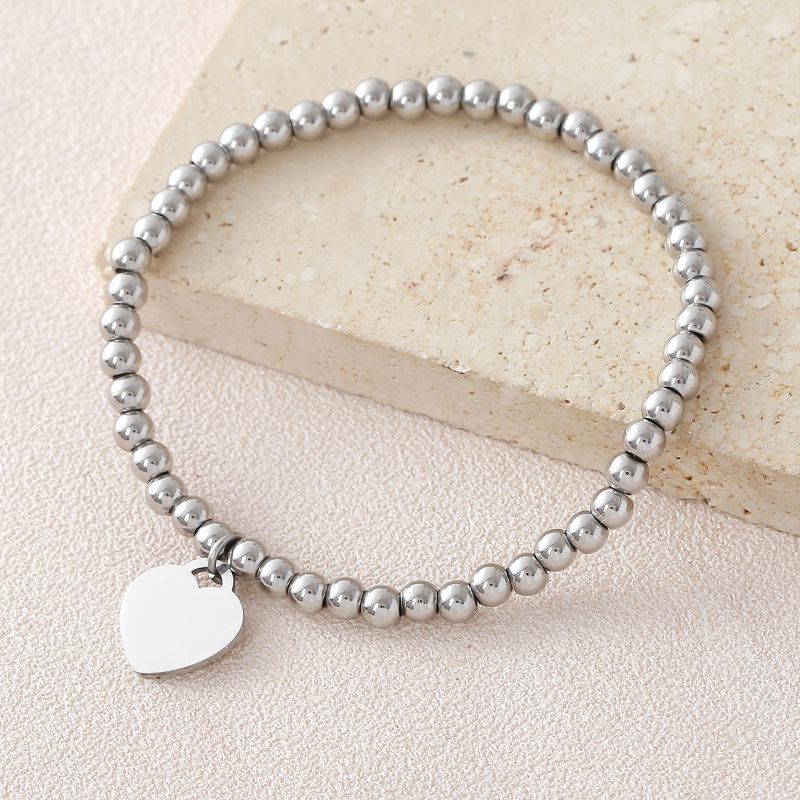 Silver Stainless Steel Beaded Heart Bracelet