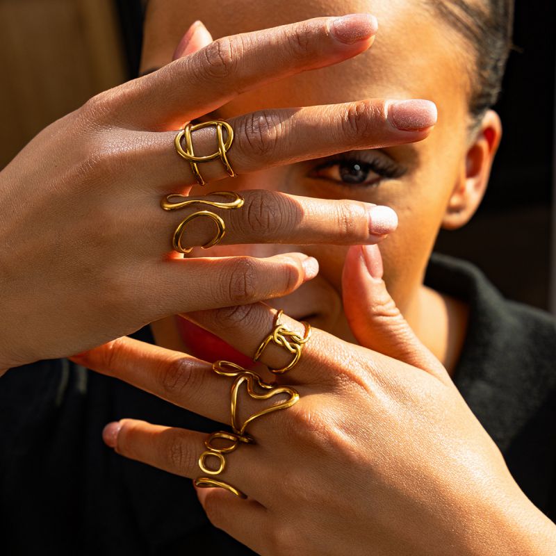 Ring1# Stainless Steel Irregular Line Ring