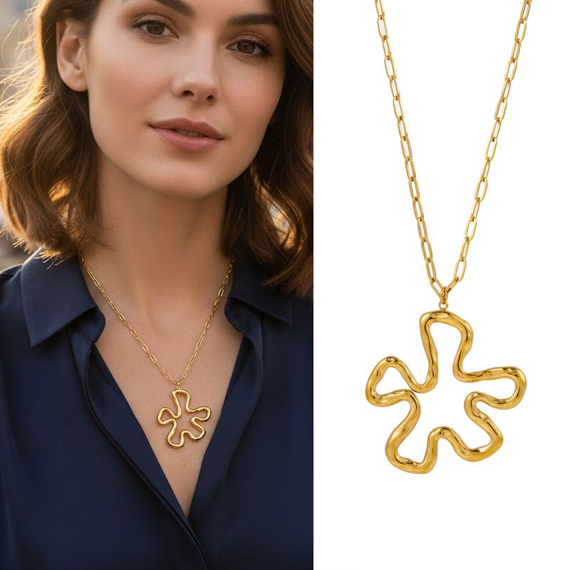 Gold Stainless Steel Flower Necklace