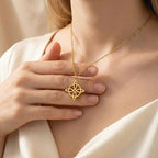 Gold Stainless Steel Openwork Witch Knot Necklace