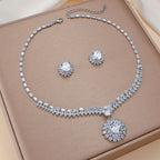 Set Titanium Steel Diamond-encrusted Round Necklace And Earring Set