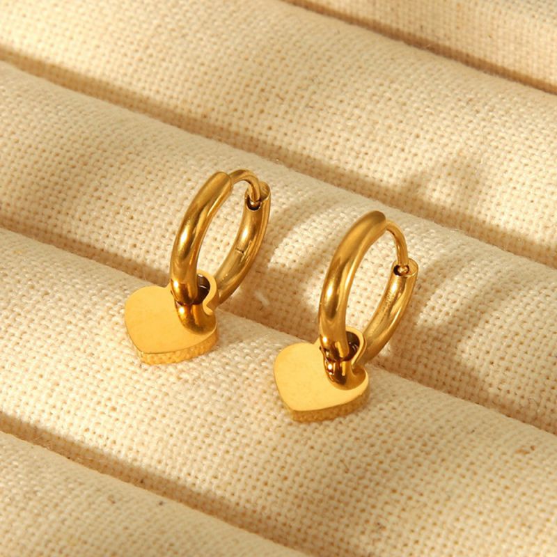 Gold Stainless Steel Heart-shaped Earrings