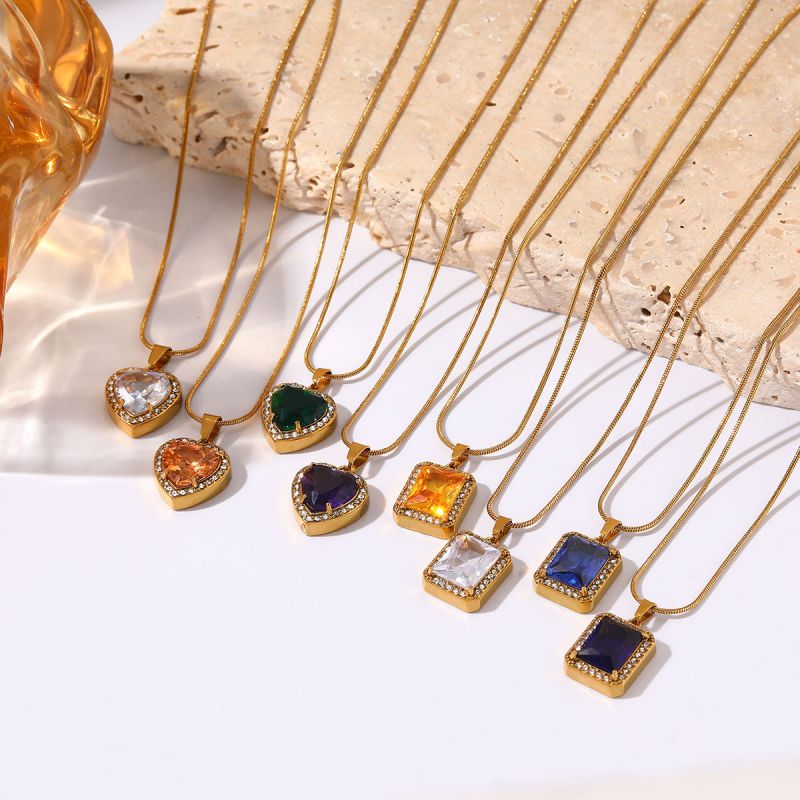 Necklace #5 Stainless Steel Diamond-encrusted Heart Necklace