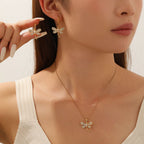 Silver White Diamond Necklace Stainless Steel Diamond-encrusted Dragonfly Necklace