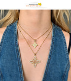 Gold And Silver 1 Titanium Steel Zircon-inlaid Color-blocked Heart Necklace