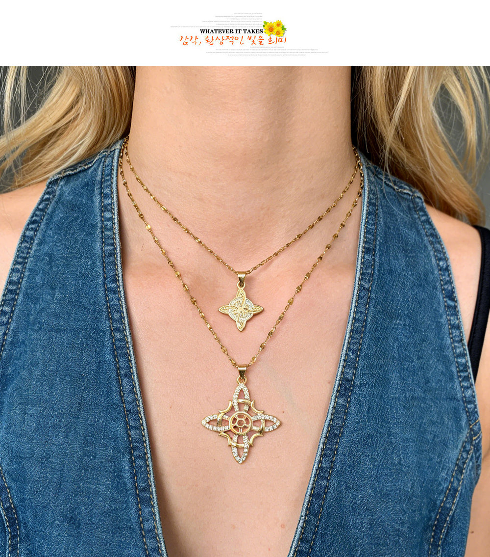 Gold And Silver 5 Titanium Steel Zircon-inlaid Cross-shaped Heart Necklace