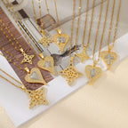 Gold And Silver 5 Titanium Steel Zircon-inlaid Cross-shaped Heart Necklace