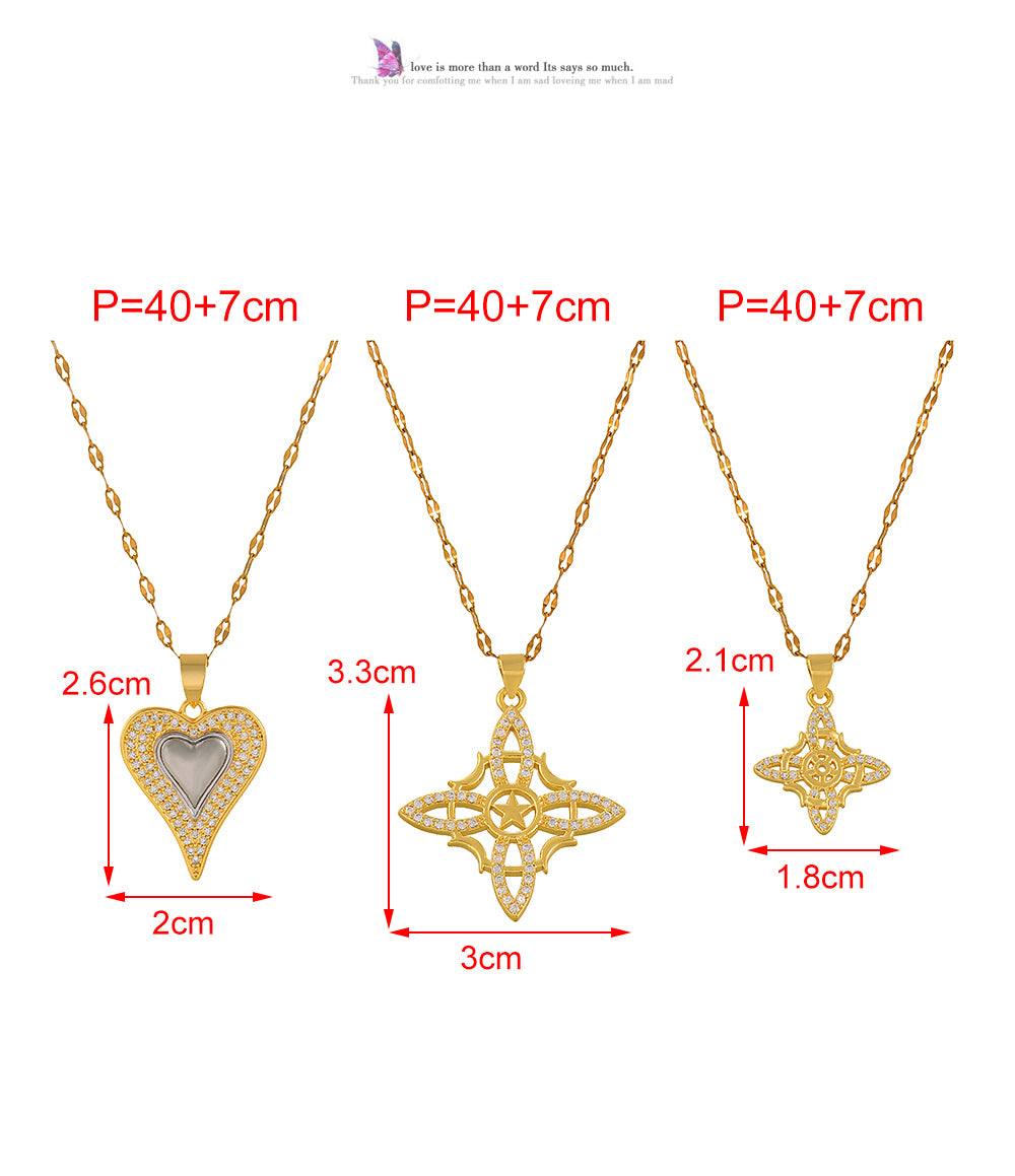 Gold 5 Titanium Steel Zircon-inlaid Witch's Knot Necklace