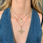Gold 2 Titanium Steel Zircon-inlaid Witch's Knot Necklace