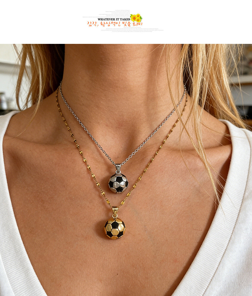 Gold Titanium Steel Dripping Soccer Ball Necklace