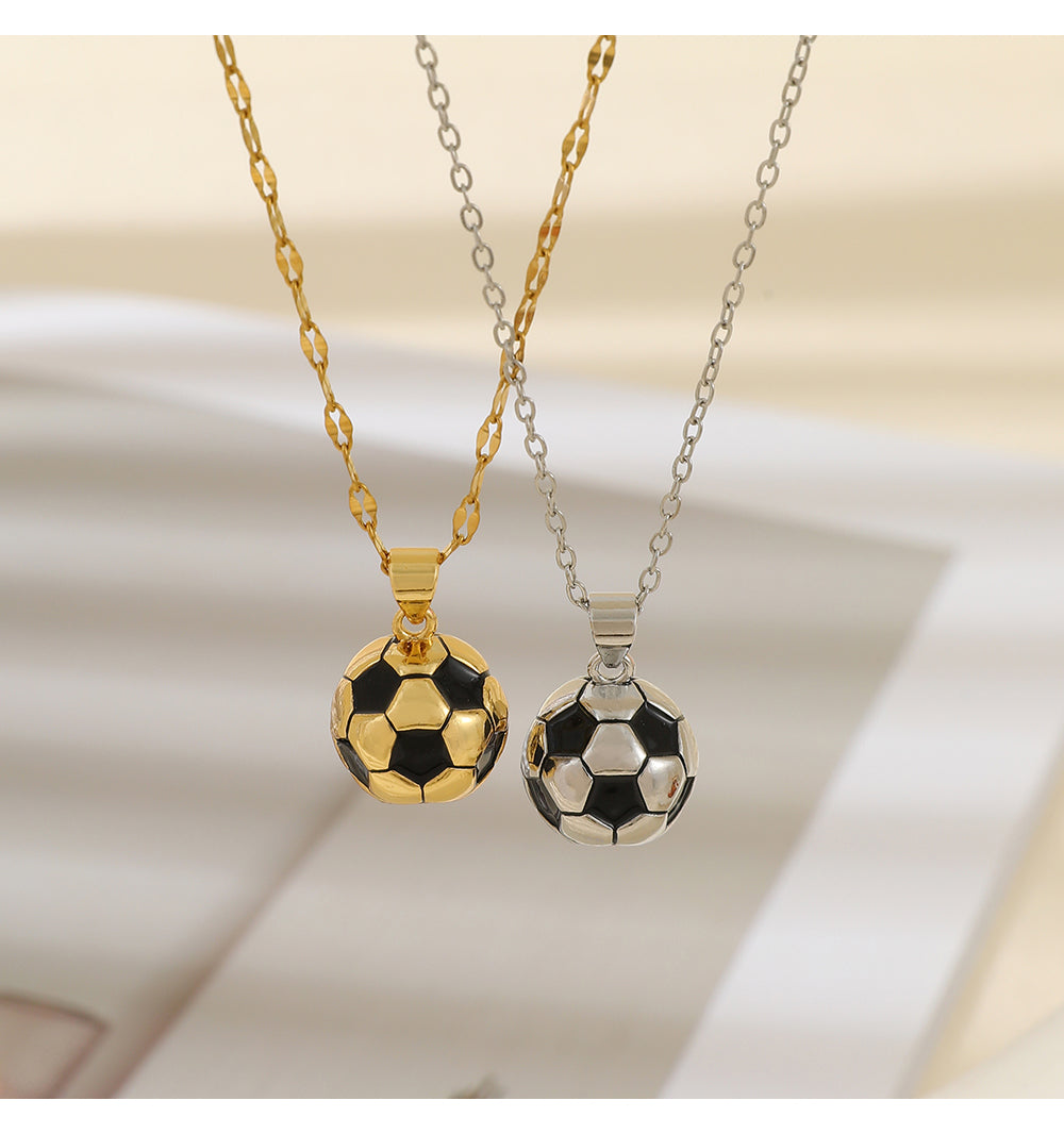 Gold Titanium Steel Dripping Soccer Ball Necklace