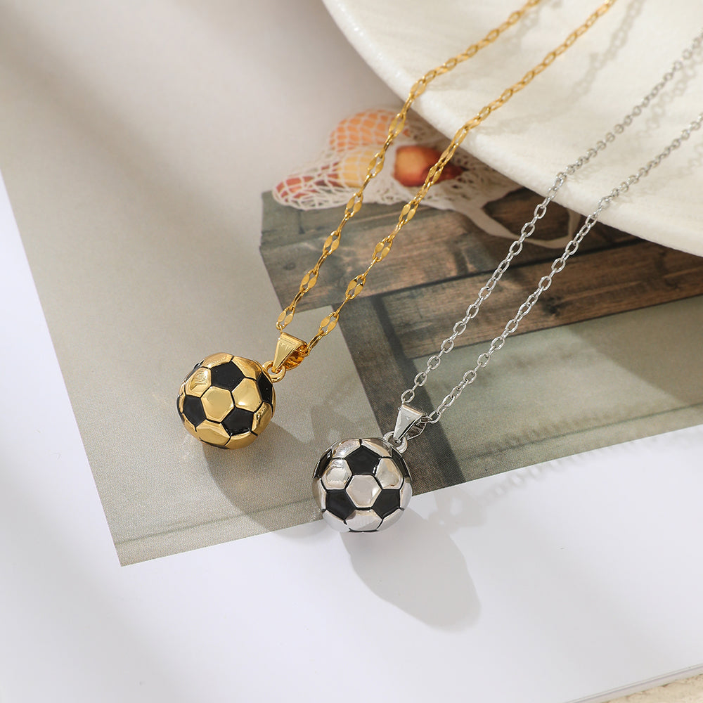 Gold Titanium Steel Dripping Soccer Ball Necklace