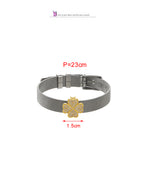 Silver Titanium Steel Zircon Lucky Clover Bracelet
