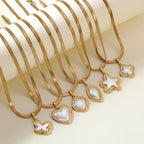 Necklace 6 304 Stainless Steel Pearl Butterfly Necklace