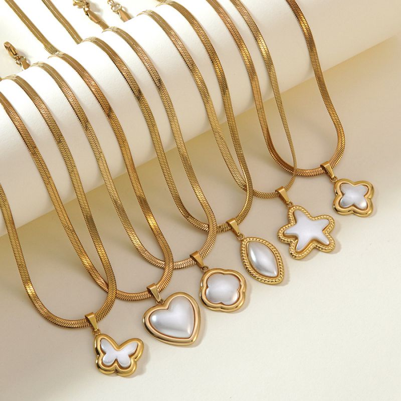 Necklace 6 304 Stainless Steel Pearl Butterfly Necklace