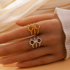 Gold Hollowed-out Geometric Rings Connecting Rings