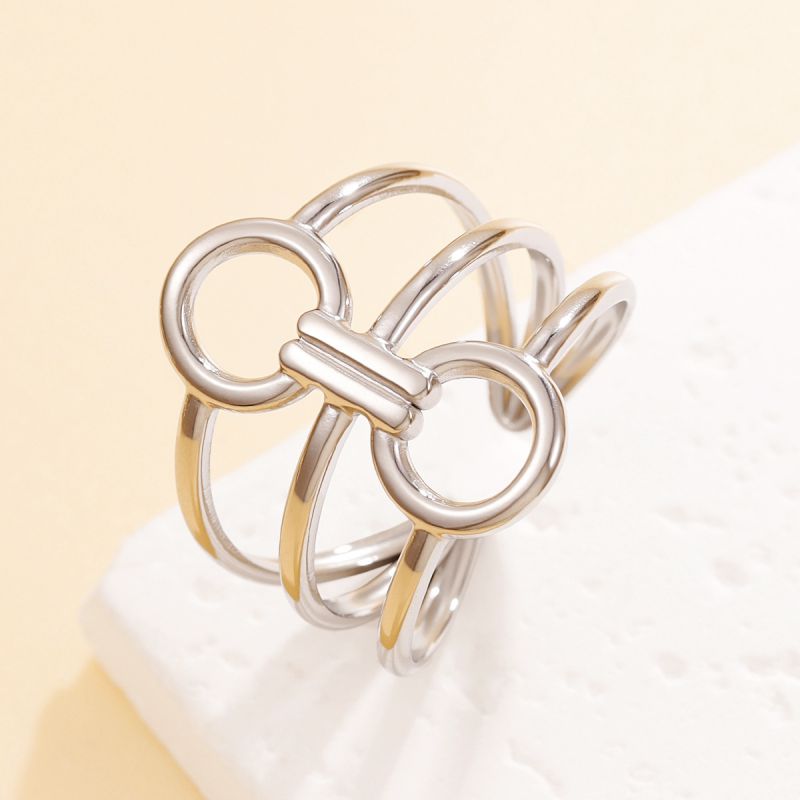 Silver Hollowed-out Geometric Rings Connecting Rings