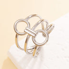 Silver Hollowed-out Geometric Rings Connecting Rings