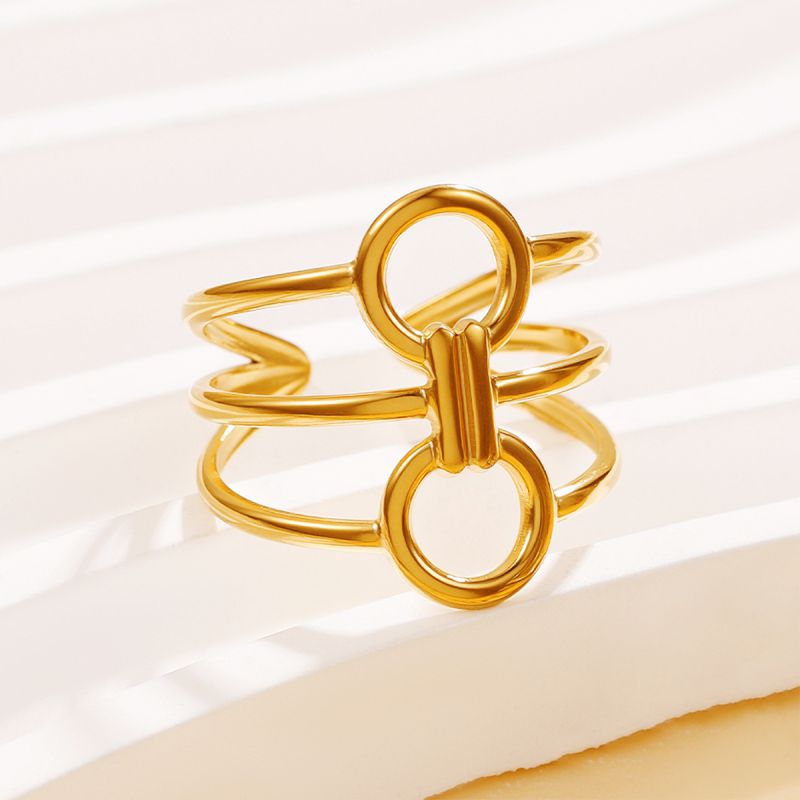 Silver Hollowed-out Geometric Rings Connecting Rings