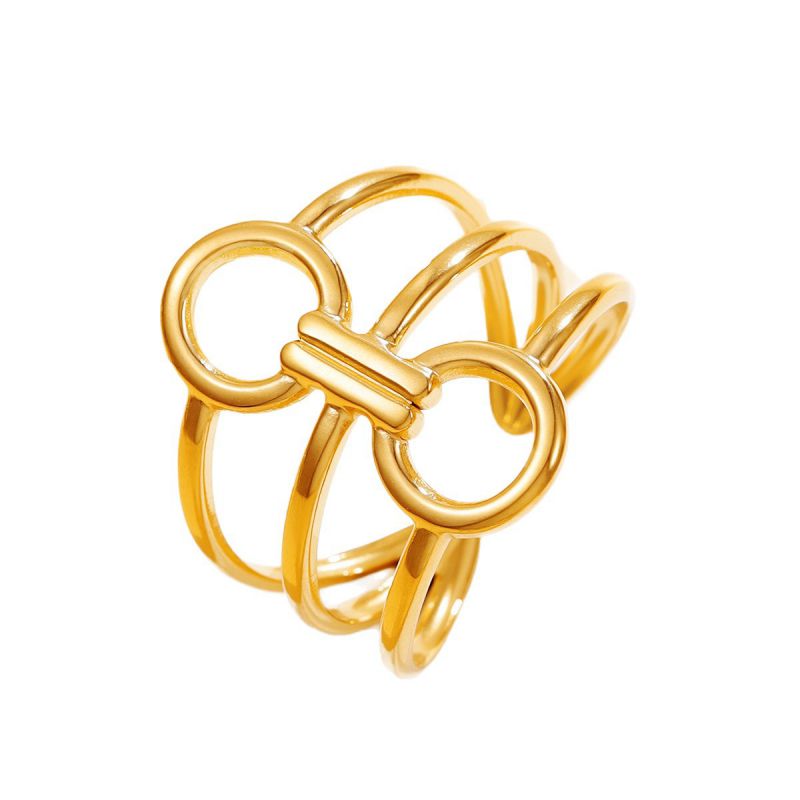 Gold Hollowed-out Geometric Rings Connecting Rings