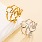 Silver Hollowed-out Geometric Rings Connecting Rings