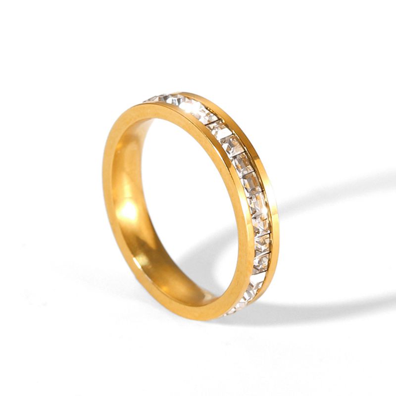 Ring - 7 Titanium Steel Diamond-encrusted Round Ring