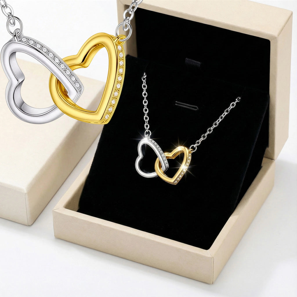 Gold And Silver #1 Stainless Steel Diamond-encrusted Heart Necklace