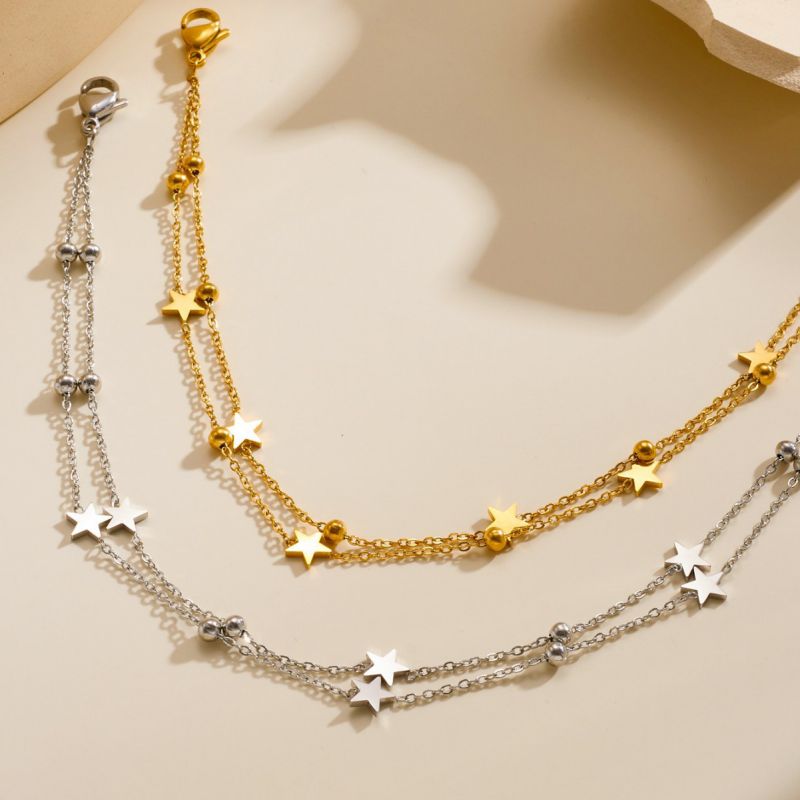 Gold Stainless Steel Double-layer Star Anklet