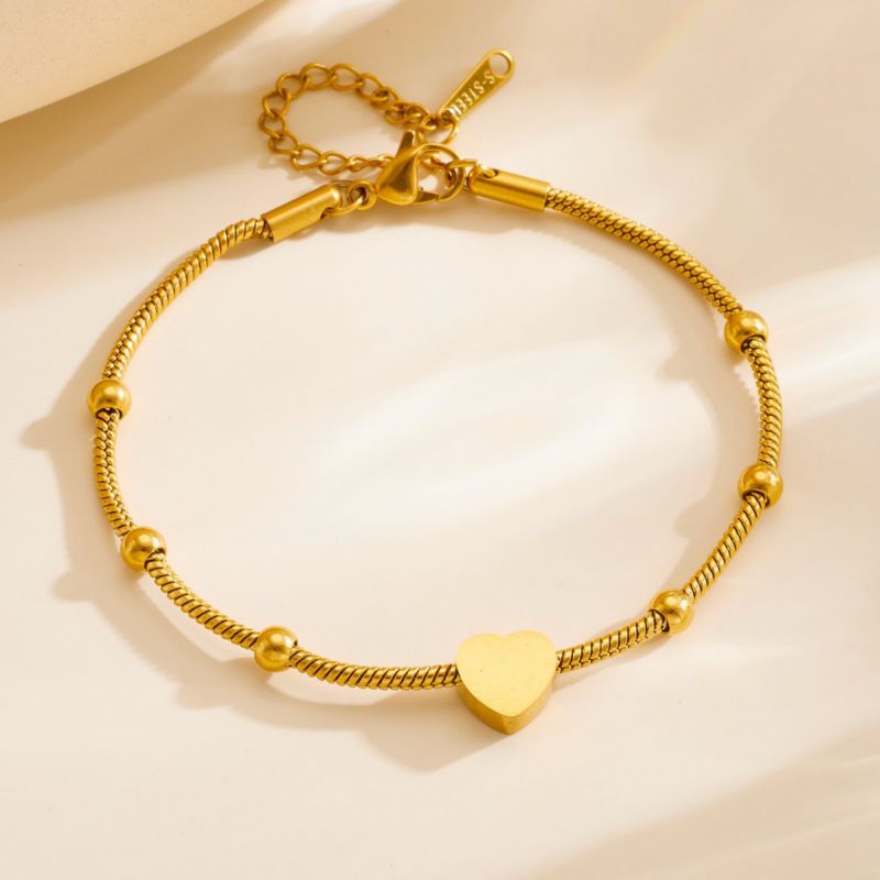 Gold Stainless Steel Beaded Heart Bracelet